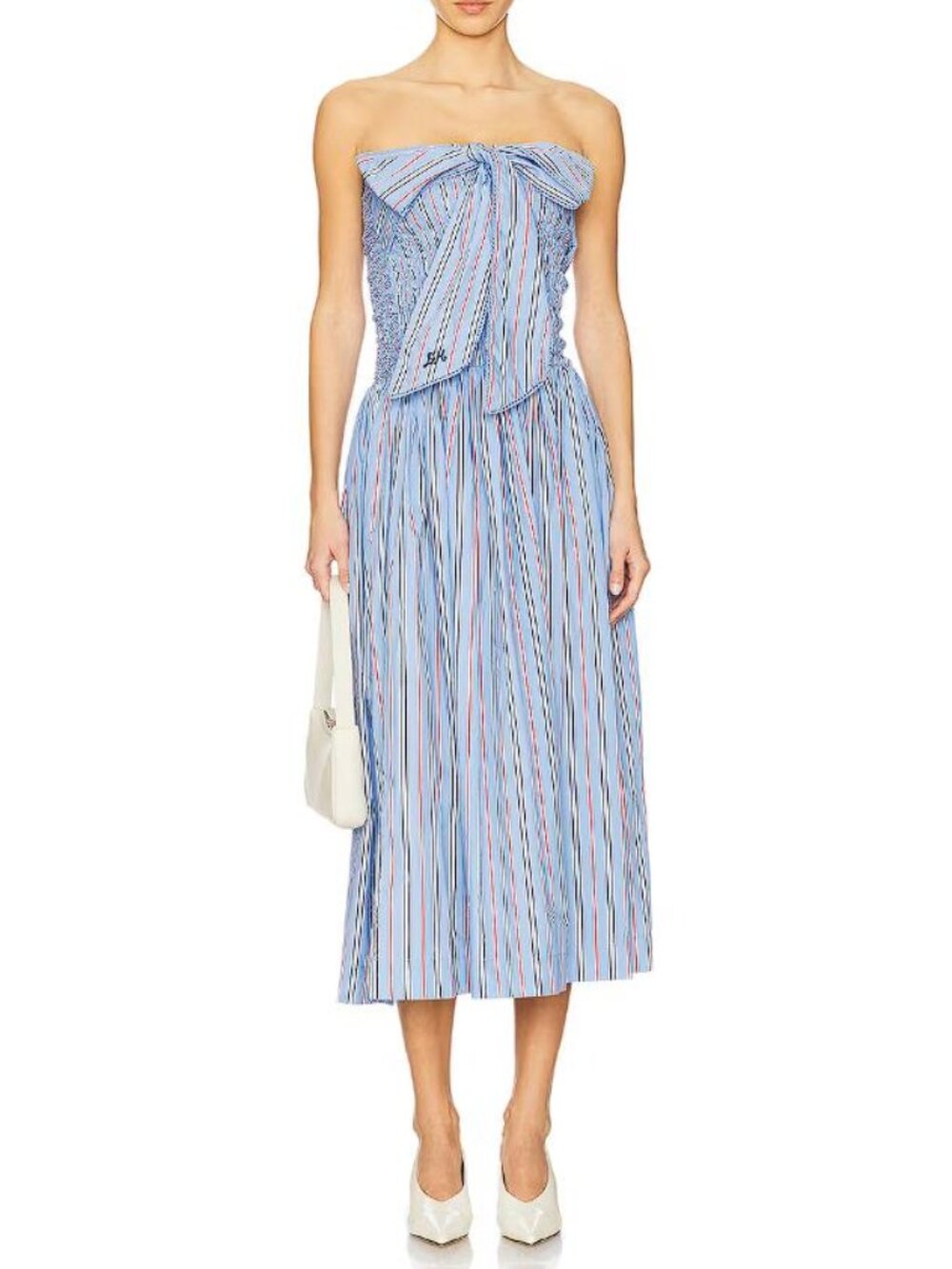 DAMSON MADDER Women's Mia Midi Dress Size 8 in Bold Blue Stripe